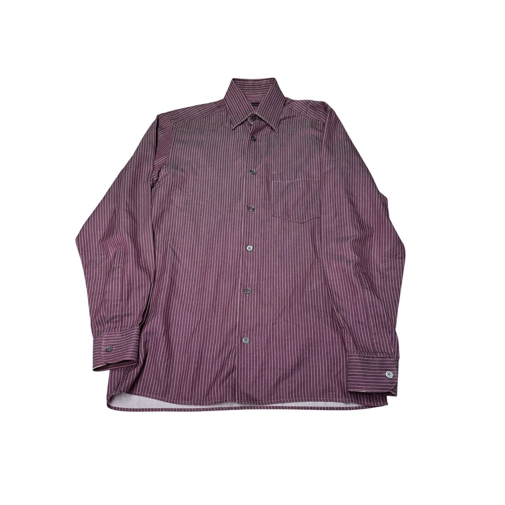 Ermenegildo Zegna Mens Burgundy‎ Purple Herringbone Pinstripe Cotton Shirt Small